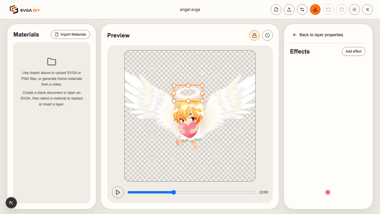 The layer's Effects panel, empty before any effect is added