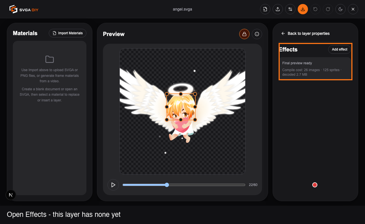 The layer's Effects panel, empty before any effect is added