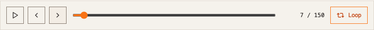 The playback bar after stepping forward several frames, showing the frame readout and scrub position